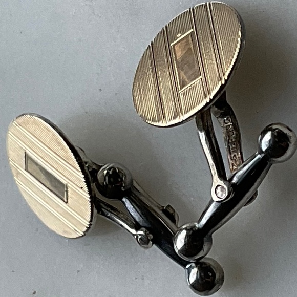 Vintage Art Deco Cufflinks 14k Yellow Gold & Sterling Silver Engravable - Picture 1 of 8